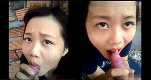 Bạn gái mút cục thịt ở vườn sau nhà